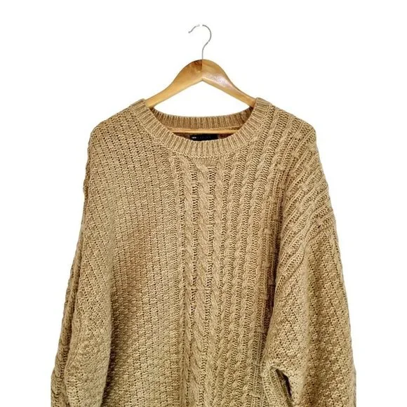 ASOS Tan Brown Chunky Waffle / Cable Knit Oversize Relaxed Soft Jumper Size 2XL - Picture 2 of 7